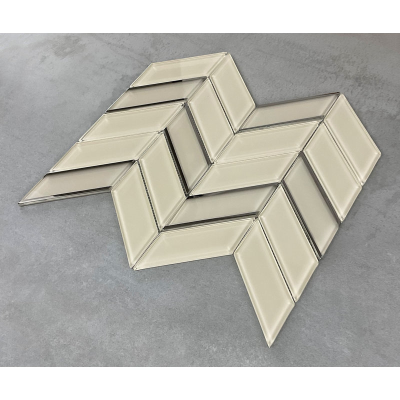 1.5" x 4.25" Glass Chevron Mosaic Wall Tile, Mocha