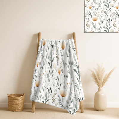 Soft Prairie Cottage - couverture chaude verte florale, jeté douillet rustique