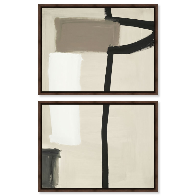 Ensemble d'art bohème minimaliste « Géométrie linéaire III » sur toile, par Art Remedy, châssis entoilé, 40 x 30