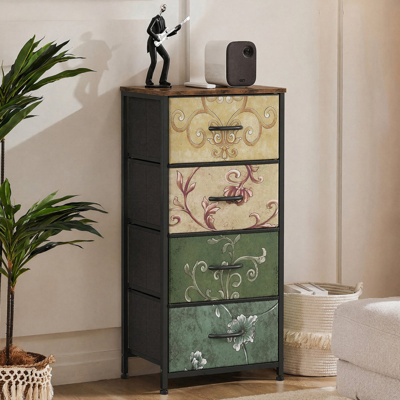 Commode de rangement 4 tiroirs Enegess, Fleur