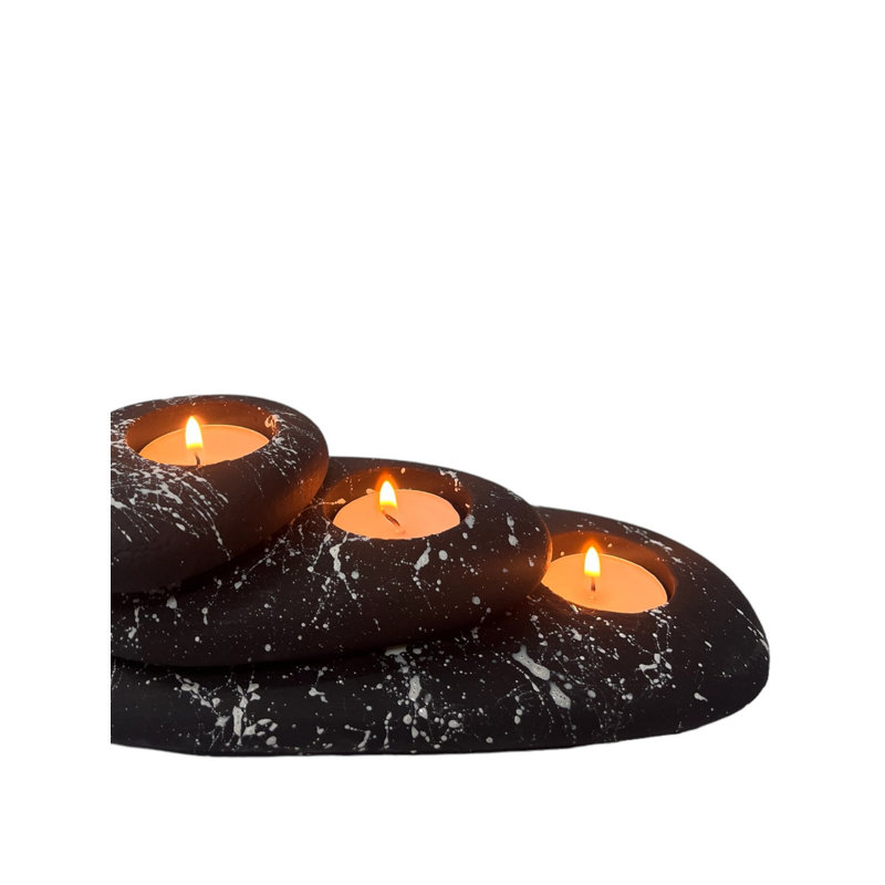 3 Piece Concrete Tabletop Candlestick Set, Black