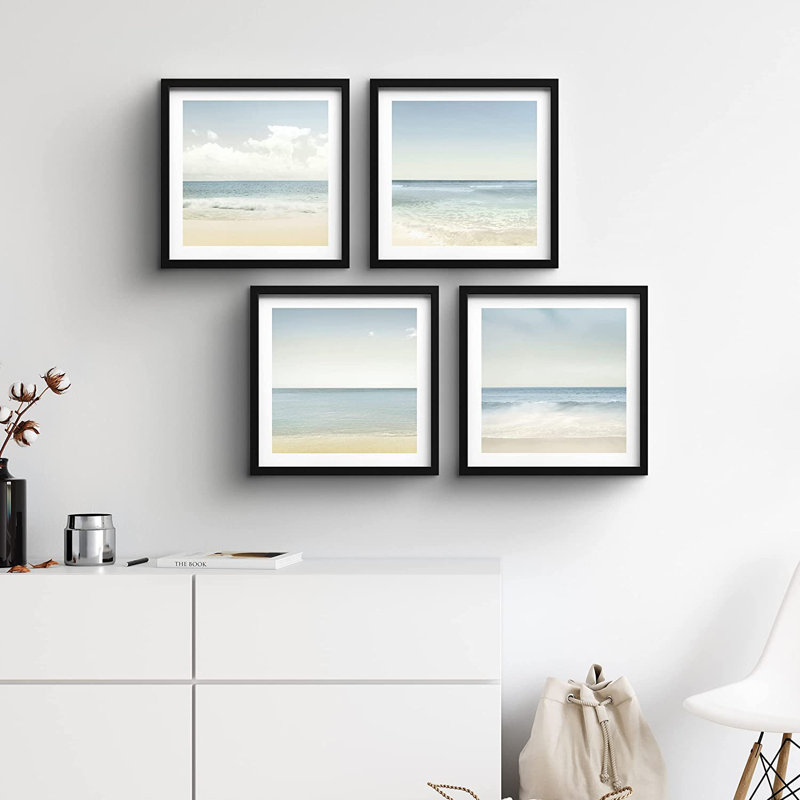 «Pastel Sandy Beach and Ocean Waves Nature Wilderness», ensemble de 4 cadres photo, Noir