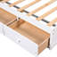 Lit simple blanc avec structure en bois massif et compartiment de rangement à 3 armoires