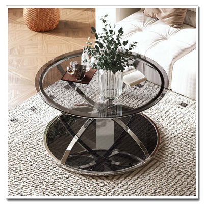 Table basse moderne en verre 31,50 "avec 2 niveaux