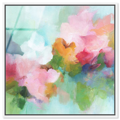 «Soft Garden - Ira Colmeva», grande reproduction abstraite encadrée de 1 pièce par Art Remedy, cadre blanc, 46 x 46