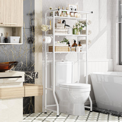 Simple Trending Over The Toilet Storage Cabinet, Metal Bathroom Shelf Organizer with Paper Holder and Hooks