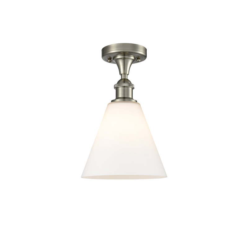 Plafonnier semi-encastré 1 lumière Anastasiea, Blanc mat, H 11,75 po x l 8 po x P 8 po, Nickel satiné brossé