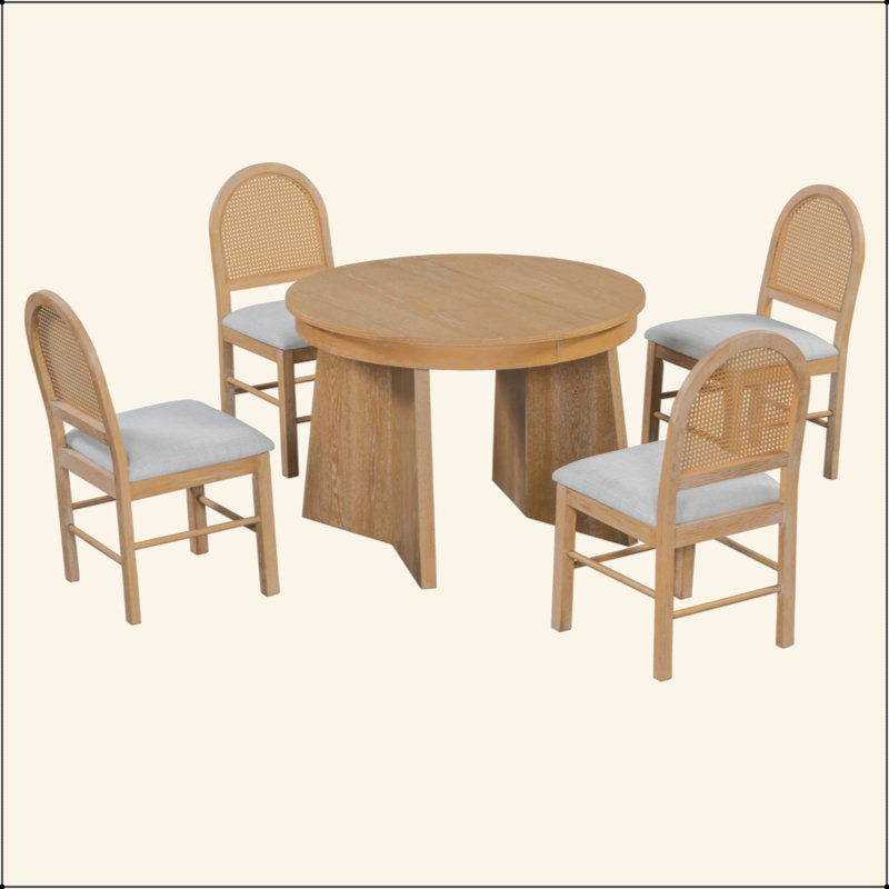 Ensemble de table de salle à manger 5 pièces pour 5 personnes, ensemble de table de salle à manger extensible rétro avec 4 chaises rembourrées, ensemble de table et chaises pour la salle à manger et la cuisine
