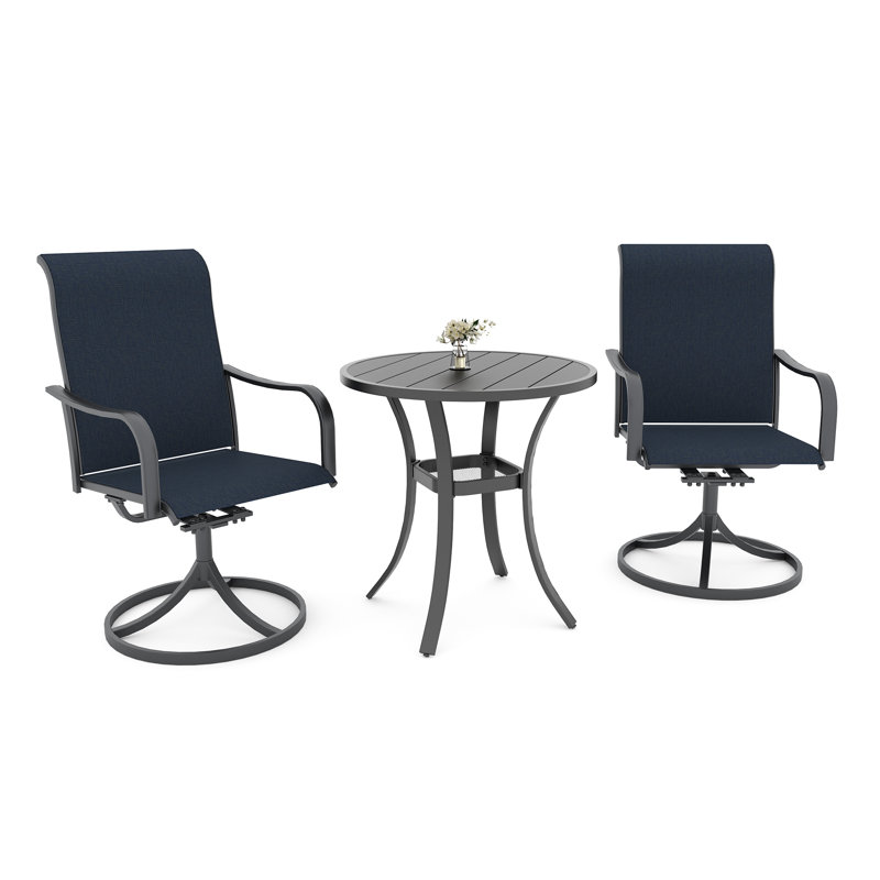 Ensemble de salle à manger pour 2 personnes en métal avec table ronde, Bleu
