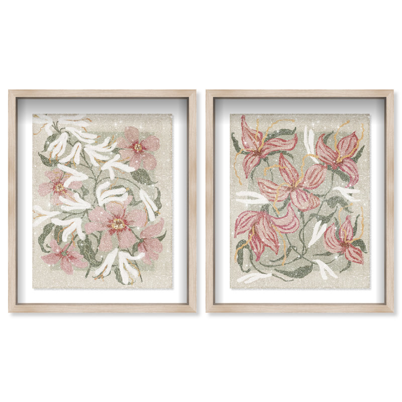 Lilies Flower Set Set by Oliver Gal, 37.5" H x 31.5" W, Natural Oak Shadowbox