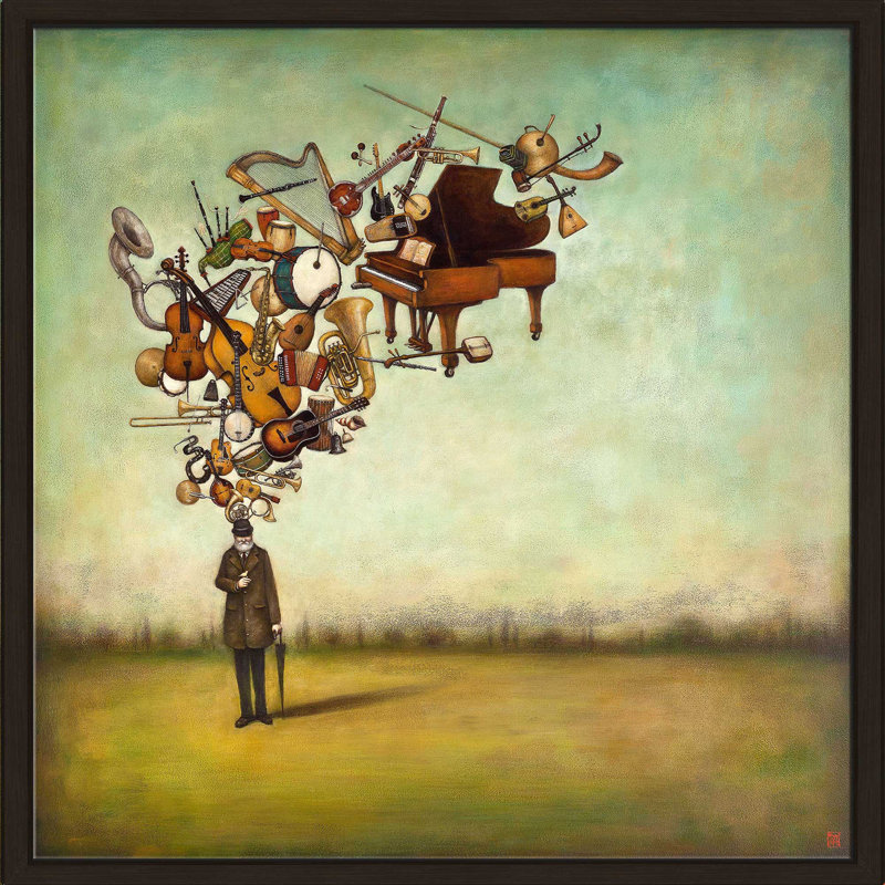 Thanks for the Melody par Duy Huynh - Peinture, Cadre flottant espresso, H 27,5 po x l 27,5 po x P 2 po