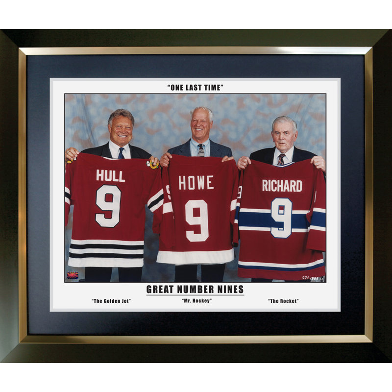 Great Nines, M. Richard, G Howe, Bobby Hull - encadré Three Great Nines 24 po x 20 po