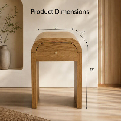 Curved  wooden side table with 1 drawer Nightstand Side End Table with Rounded Edge Tabletop for Bedroom Living Room