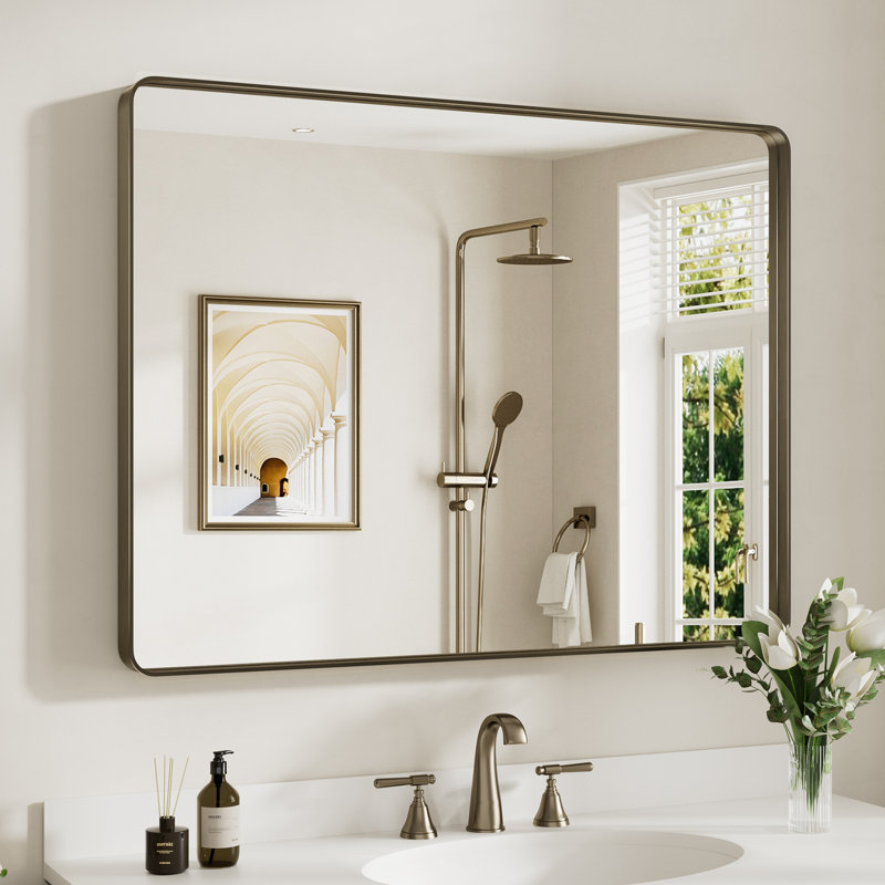 Miroir de salle de bain mural Llesenia, 40 po x 30 po, Bronze, Rectangulaire