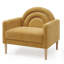 Chaise d'appoint rembourrée en lin avec dossier d'inspiration arc-en-ciel et pieds en bois, jaune-1044637224