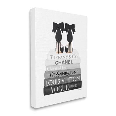" Elegant Black Bow Heels Fashion Glam Bookstack " by Amanda Greenwood Painting Print