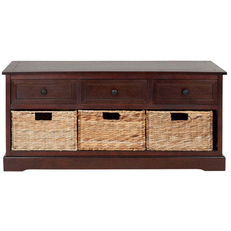 Aneiyah Upholstered Storage Bench, Dark Cherry