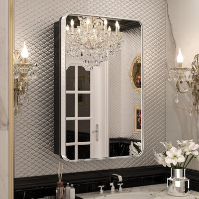 Armoire à pharmacie 20 po x 32 po pour salle de bain avec miroir et tablettes réglables en acier inoxydable