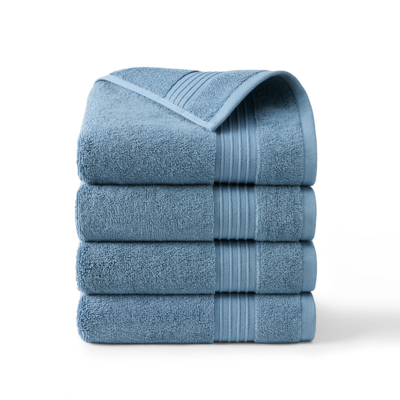 TOWN & COUNTRY EVERYDAY 4-Piece Solid Dobby Border Hand Towel Set, 20x30-Inch, 100% Cotton, Blue