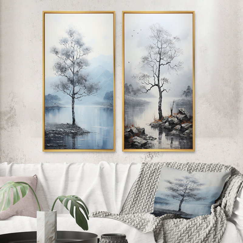 «Gray Tree Monicoloch Whispers Landscape», 2 pièces sur toile, Encadrement doré, H 20 po x l 24 po