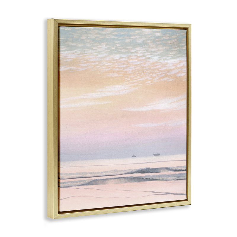 «Distant Ship At Sunrise», art mural encadré par William Penhallow Henderson, Cadre flottant métallique doré
