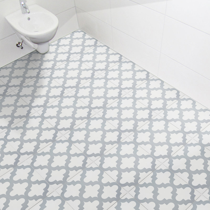 8'' x 8'' Cement Patterned Wall & Floor Tile, White/Gray