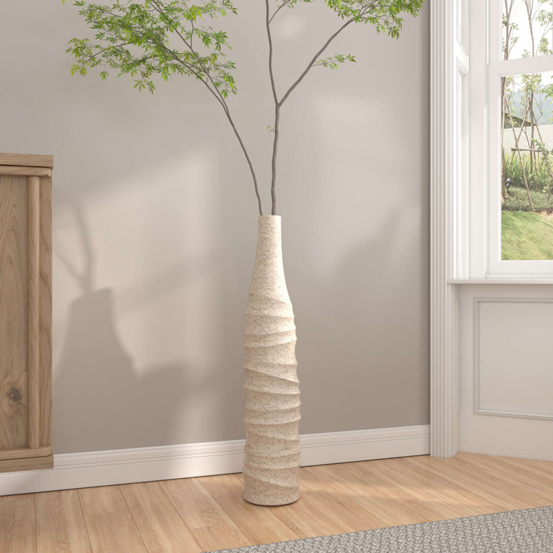 Aaris -Elegant Ceramic Floor Vase, 24" H x 5" W x 5" D, Gray