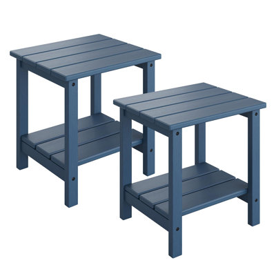 2 Pack Outdoor Adirondack Side Table 18", HDPE 2-Tier Patio End Table Weather Resistant for Adirondack Chair, Outdoor Square Side Tables for Patio, Poolside, Porch, Deck, Indoor, Backyard