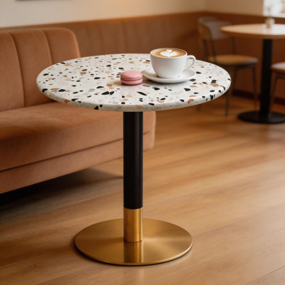 24" Round Terrazzo Dining Table –  Commercial & Residential Use For Café, Restaurant, Patio & Small Spaces (Tabletop & Base Included)
