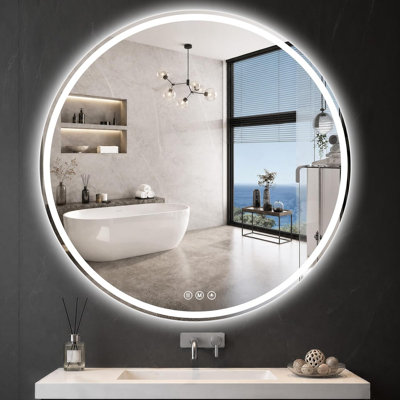 Miroir de salle de bain rond à DEL de 48 po - Miroir de coiffeuse éclairé, intensité variable, 3 températures de couleur, antibuée