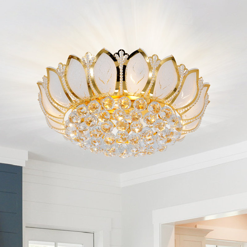 24 Inch Lotus Gold Ceiling Light Fixture,flush Mount Luxury Ceiling Light With Remote Control