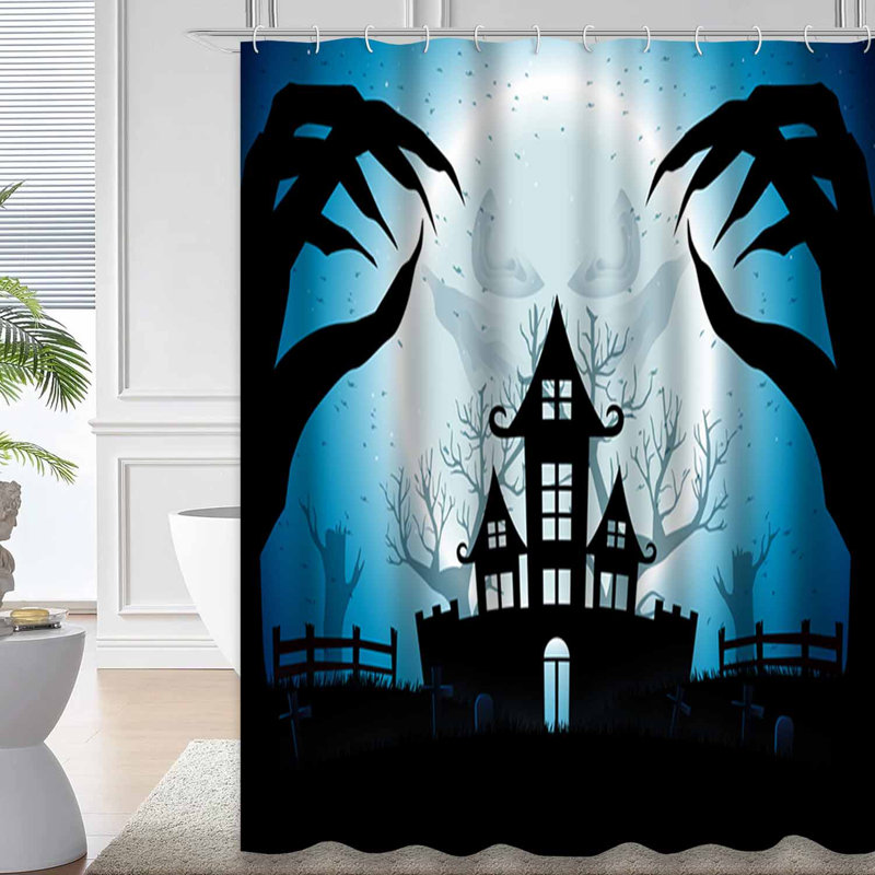 Rideau de douche noir d'Halloween avec 12 crochets, L 72 po x l 78 po