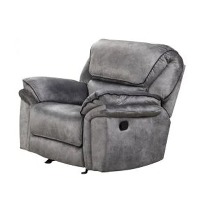Remma Manual Glider Recliner Chair, Gray Faux Leather, Pillow Arms