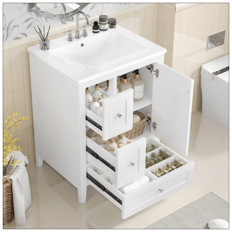 Meuble-lavabo de 24 po avec rangement, Blanc