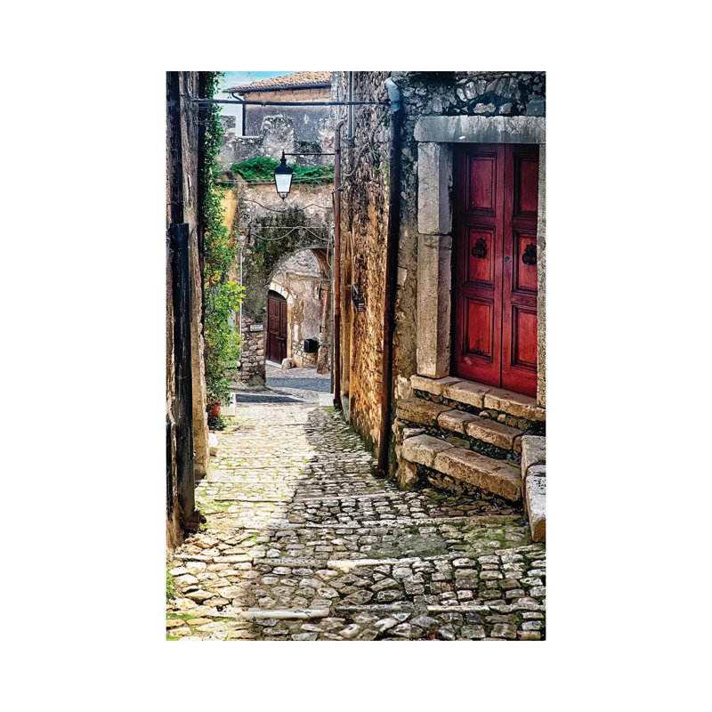 Narrow Cobblestone Street Of Sermoneta, Italy by George Oze - Wrapped Canvas Painting, 66.04 cm H x 45.72 cm W x 3.175 cm D