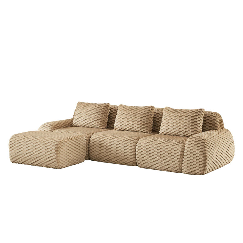 114" Modern L-Shaped Modular Sectional Sofa for Living Room,Flannelette Fabric,Oversized 3-Seater Couch,boneless sofa ,Movable Ottoman,Buckle connection,Anti-slip Design,No Assembly