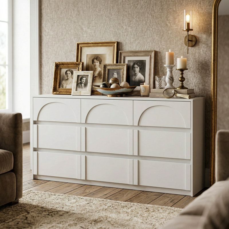Buffet 9 tiroirs au design élégant, White