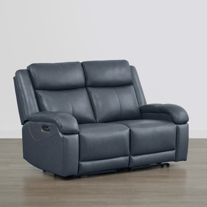 Canapé inclinable électrique en cuir véritable Mejas, 2, Marine