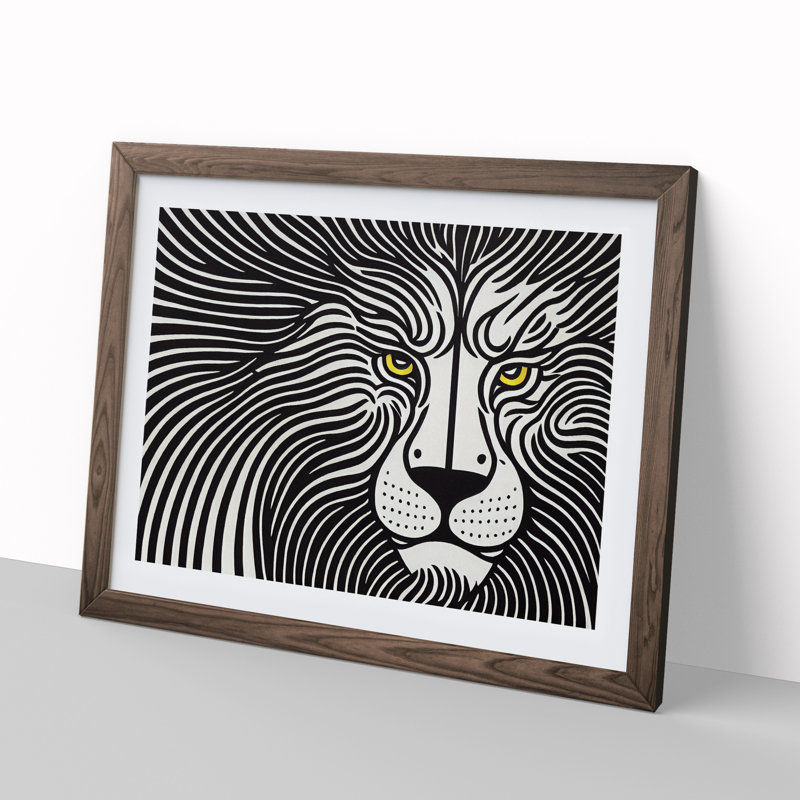 Celebrated Abstract Lion - Framed Print, 34cm H x 46cm W x 2cm D, Walnut