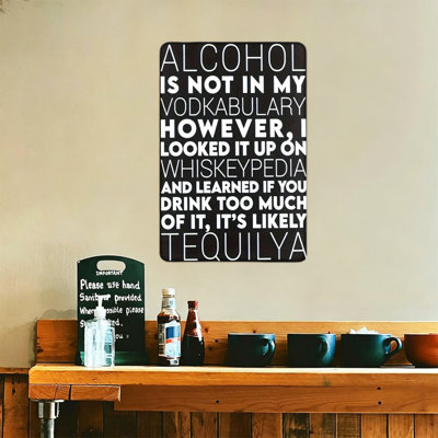 High-Quality Tin Sign Decor,  Alcohol Not In My Vokabulary , durable, fade-resistant, easy to hang, perfect for home, kitchen, bar decor to add rustic or modern charm.