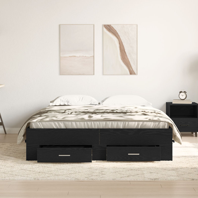 Bed Frame With Drawers Engineered Wood, 138 x 193 cm, Black