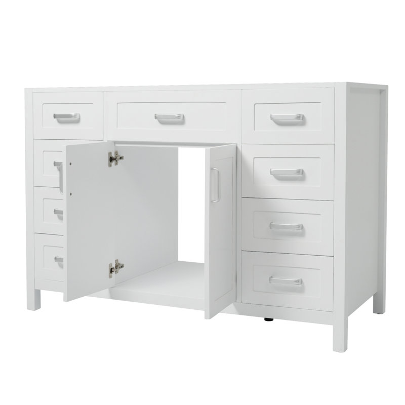 Meuble-lavabo 47 po sans lavabo, 2 portes, 8 tiroirs, fermeture classique, design classique, Blanc