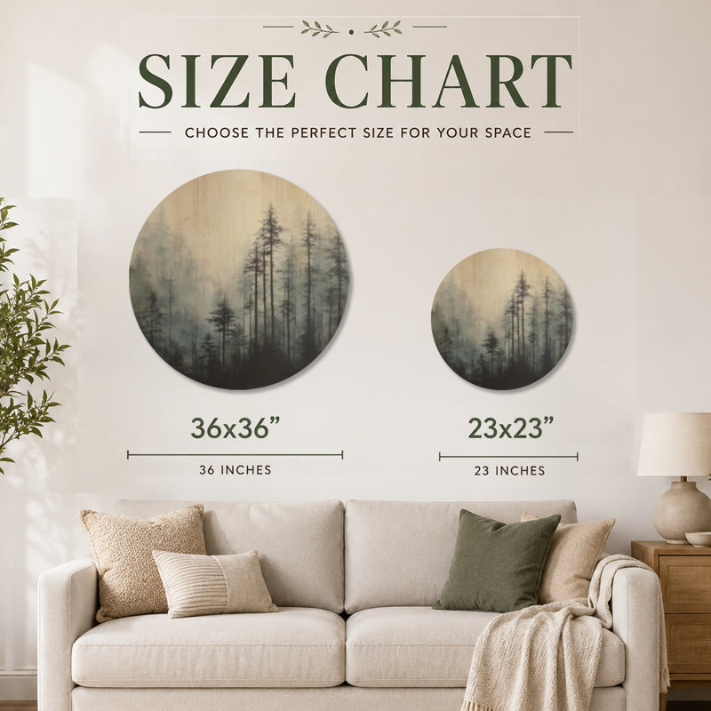 Forêt grise gris d'hiver - Décoration murale ronde en bois rustique, Rond 36 po, Rond