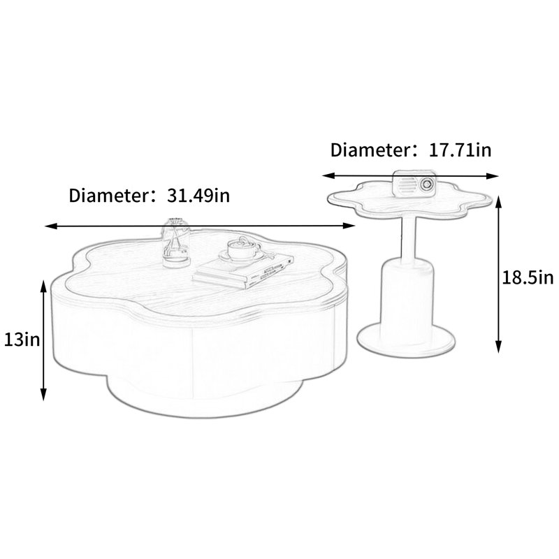 Table basse à pétales rétro français, 13" H x 31.49" L x 31.49" W, Black/Burlywood/NutBrown