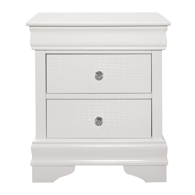 Table de chevet blanche avec 3 faux tiroirs en alligator