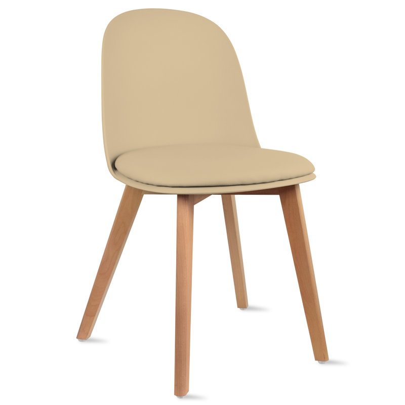 Jackqueline Modern Faux Leather Dining Chairs – Set of 4 Armless Side Chairs with Cushioned Seat and Wooden Legs for Kitchen or Dining Room, Beige