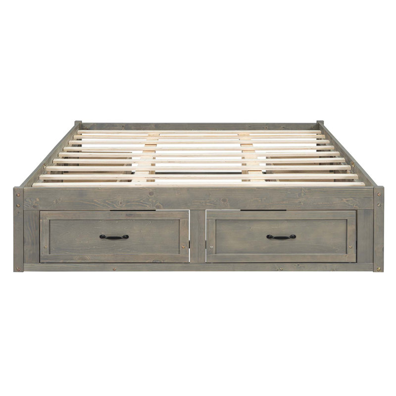 Lit plateforme avec 6 tiroirs de rangement, Gris antique, Grand lit