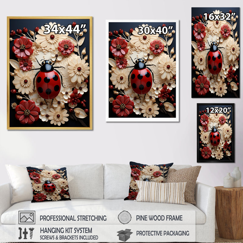 Décoration murale curieuse en papier mâché coccinelle - coccinelle, H 20 po x l 12 po x P 1 po, Cadre simple argenté
