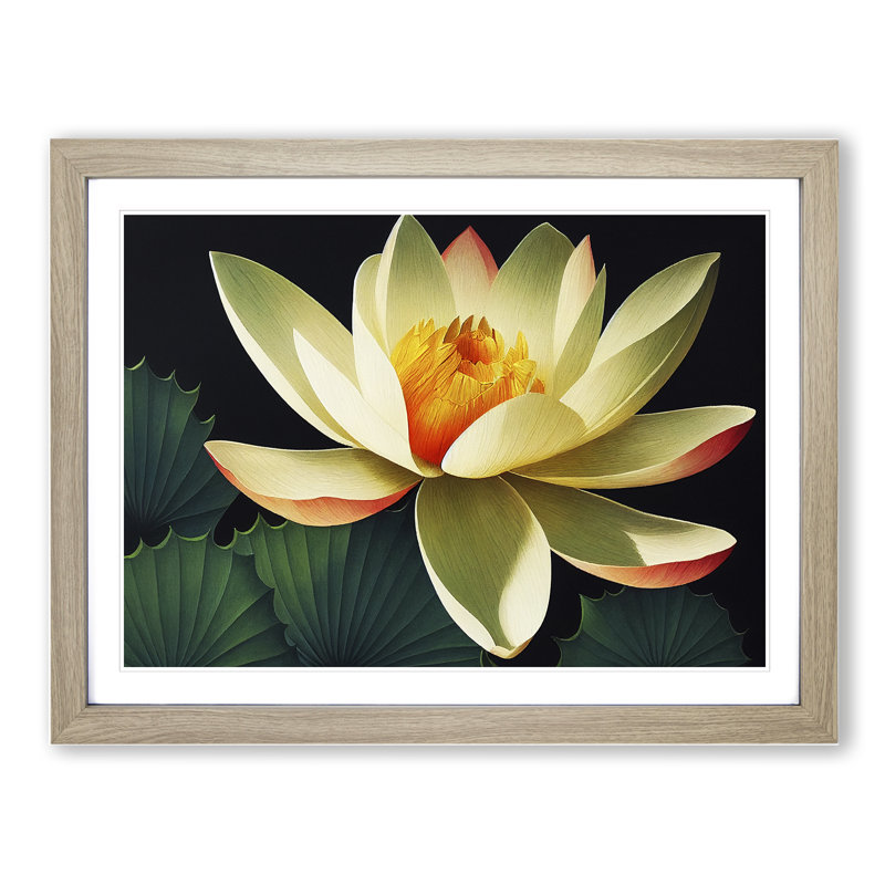 Extraordinary Lotus Flower 1 Piece Single Picture Frame Painting, 25cm H x 34cm W x 2cm D, Oak