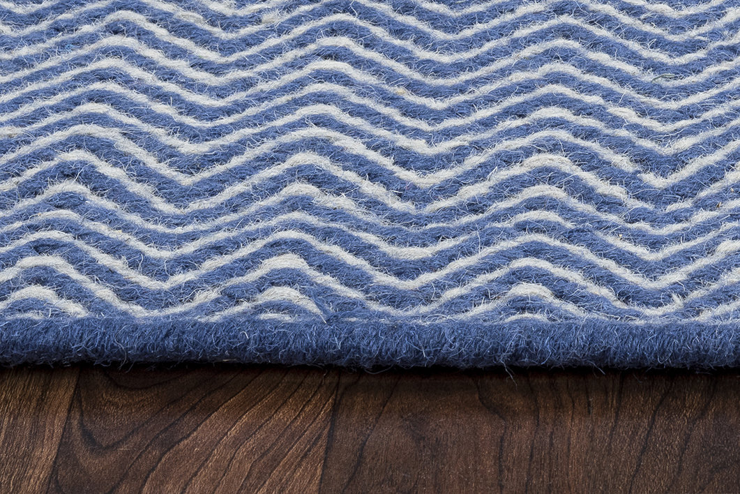 Rita Blue White Hand-Woven Wool Rug, Runner 2'6" x 8'